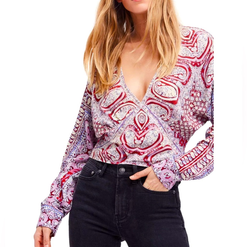 FREE PEOPLE Boho Pink Paisley Long Sleeve Top